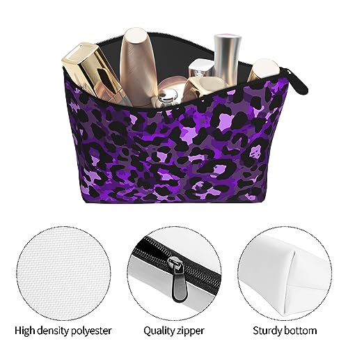 Women's Lightweight Makeup Bag Pouch Compatible with Purple Cheetah Leopard Print, Funny Travel Cosmetic Bag Portable Pencil Bag with Zip for Office College Christmas Gift