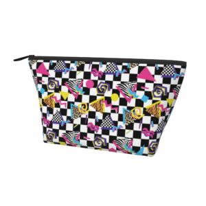 Women's Lightweight Makeup Bag Pouch Compatible with Black And White Checkered Retro 80S 90S, Funny Travel Cosmetic Bag Portable Pencil Bag with Zip for Office College Christmas Gift