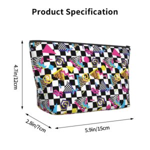 Women's Lightweight Makeup Bag Pouch Compatible with Black And White Checkered Retro 80S 90S, Funny Travel Cosmetic Bag Portable Pencil Bag with Zip for Office College Christmas Gift