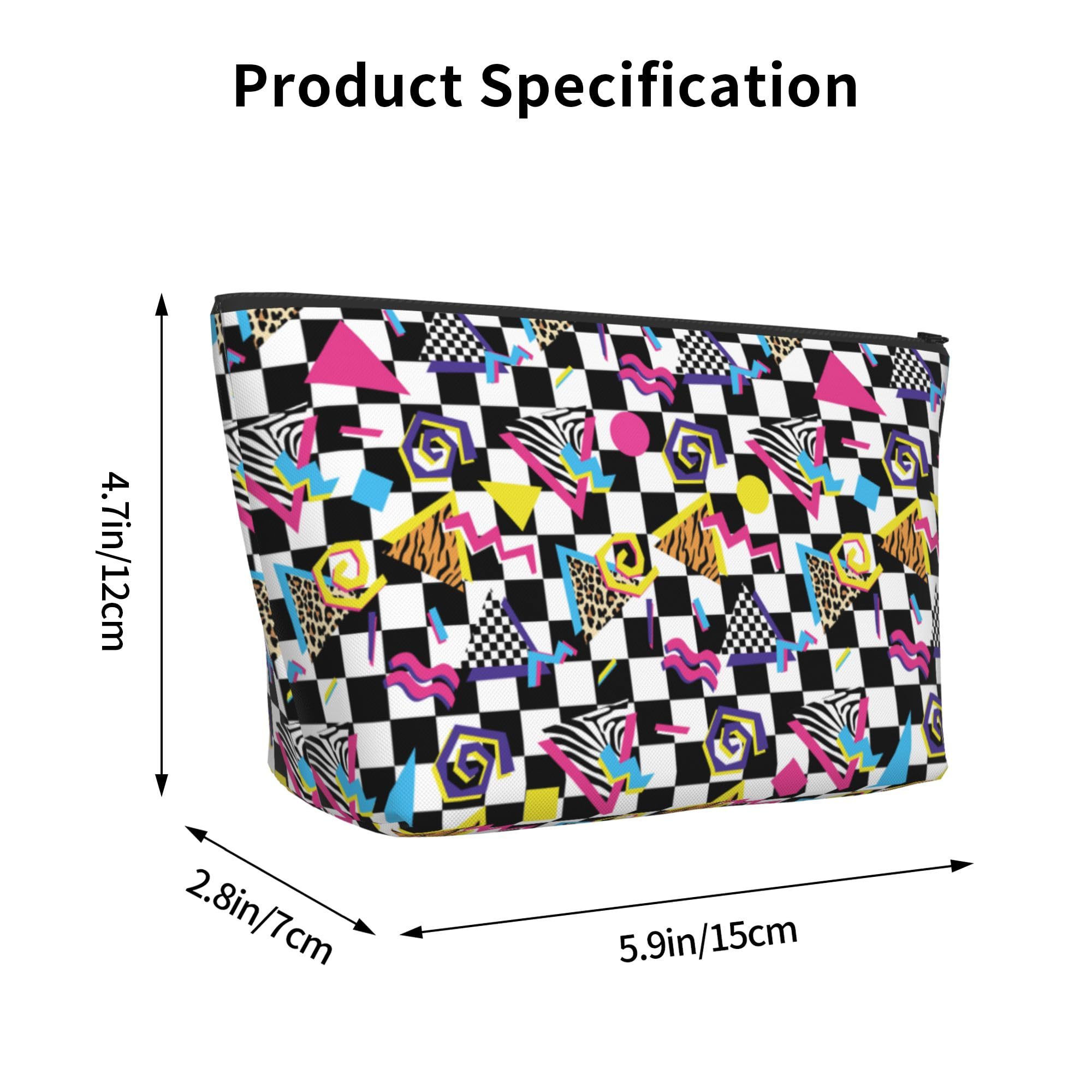 Women's Lightweight Makeup Bag Pouch Compatible with Black And White Checkered Retro 80S 90S, Funny Travel Cosmetic Bag Portable Pencil Bag with Zip for Office College Christmas Gift