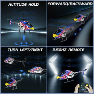 Remote Control Helicopter for Kids Adults, 2.4GHz RC Helicopter Toy 3.5 Channel Helicopter with LED Lights, One Key Take Off/Landing Rc Flying Toy for Boys Girls 5 6+ Birthday Gift, Eagle Patriotic