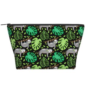 Lightweight Travel Portable Cosmetic Bag Compatible with Tropical Green Leaves Sloth, Casual Toiletry Makeup Carrying Pouch Multifunction Coin Cash Storage Cases for Women