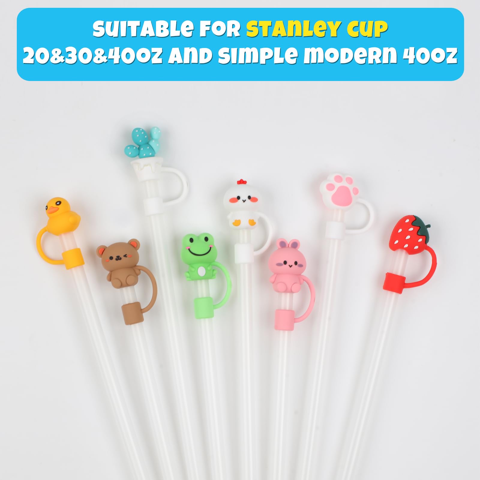 8Pcs Straw Covers Cap , Monkle Straw Topper Compatible with Stanley Cup & Simple Modern with Handle, Silicone Straw Tips 8-10mm for Stanley Accessories Drinking Straws Plug