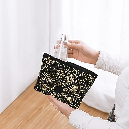 Women's Lightweight Makeup Bag Pouch Compatible with Cool Norse Viking Vegvisir Runic Compass, Funny Travel Cosmetic Bag Portable Pencil Bag with Zip for Office College Christmas Gift