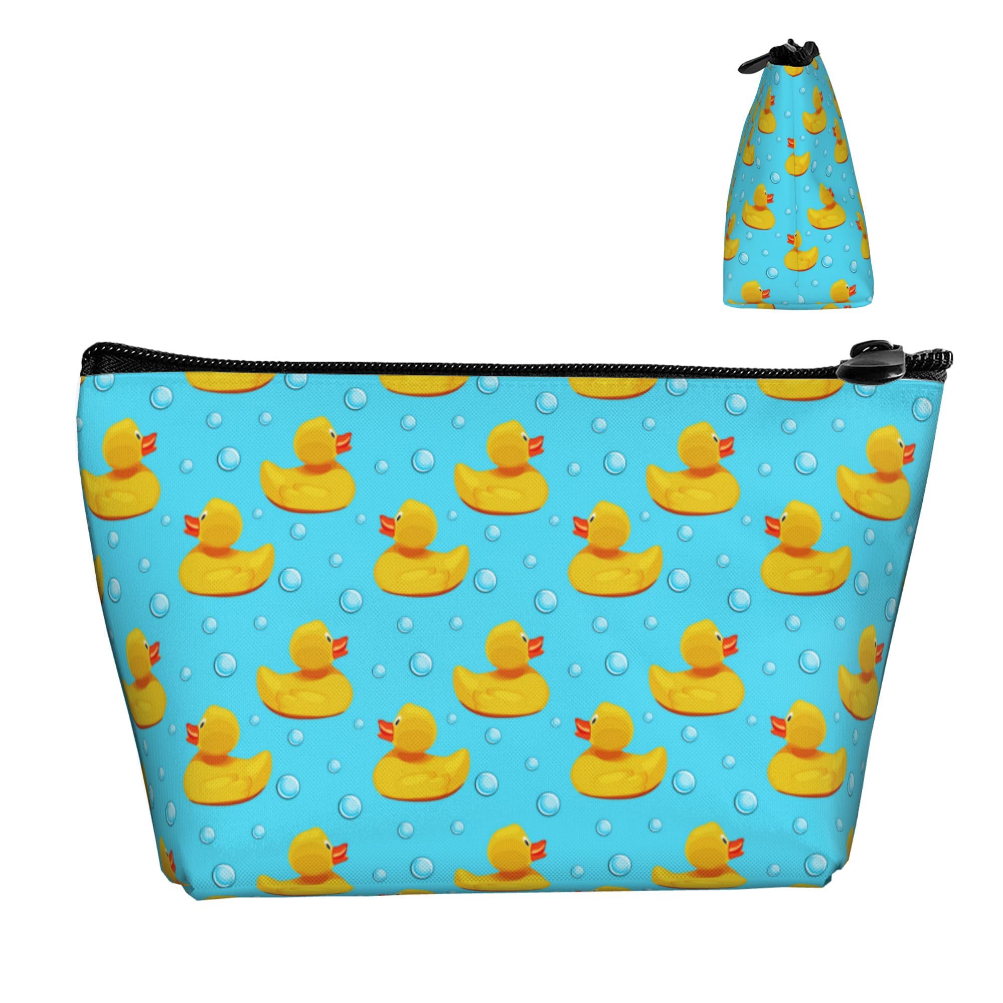 Women's Lightweight Makeup Bag Pouch Compatible with Cute Funny Bubbles Blue Yellow Rubber Ducks, Funny Travel Cosmetic Bag Portable Pencil Bag with Zip for Office College Christmas Gift