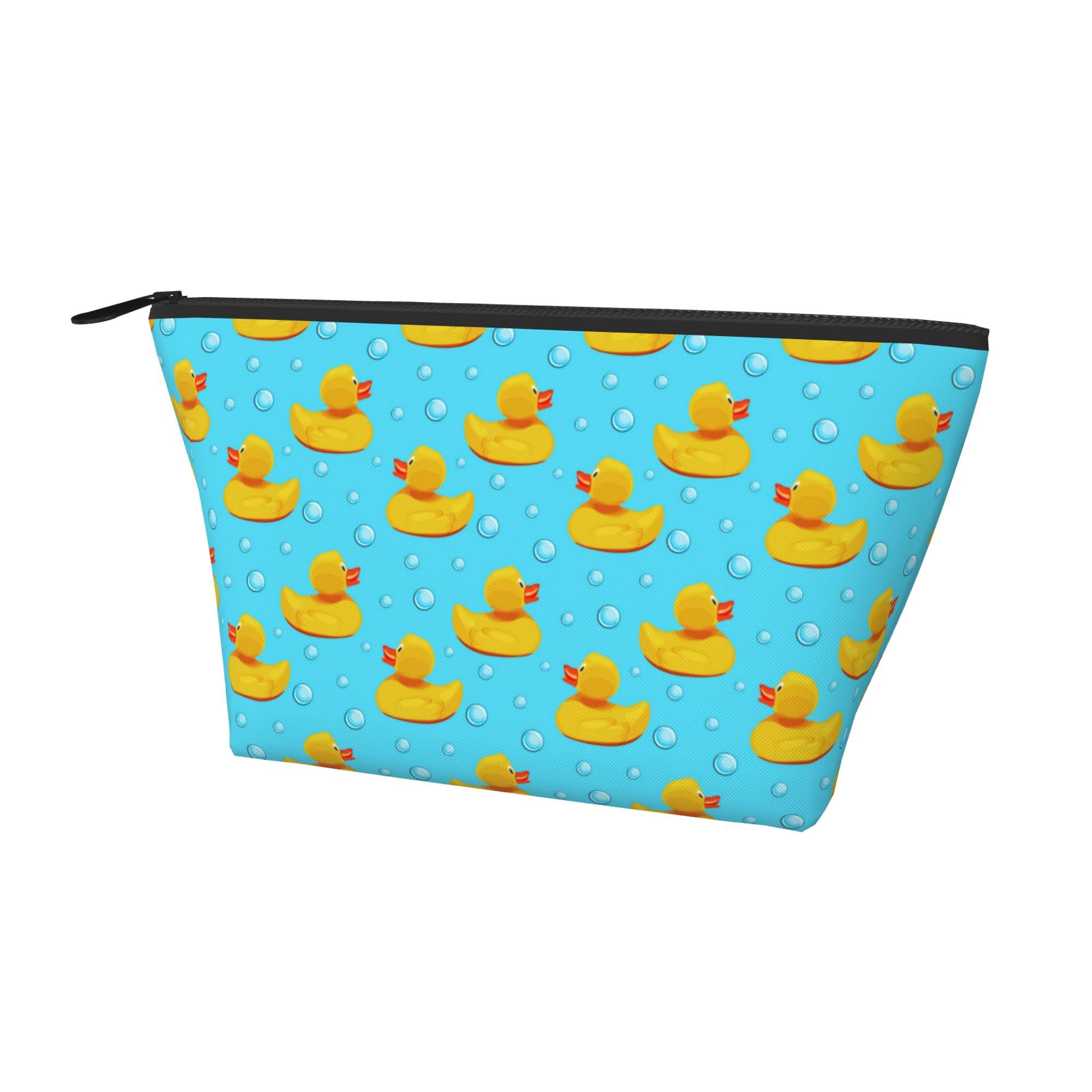 Women's Lightweight Makeup Bag Pouch Compatible with Cute Funny Bubbles Blue Yellow Rubber Ducks, Funny Travel Cosmetic Bag Portable Pencil Bag with Zip for Office College Christmas Gift