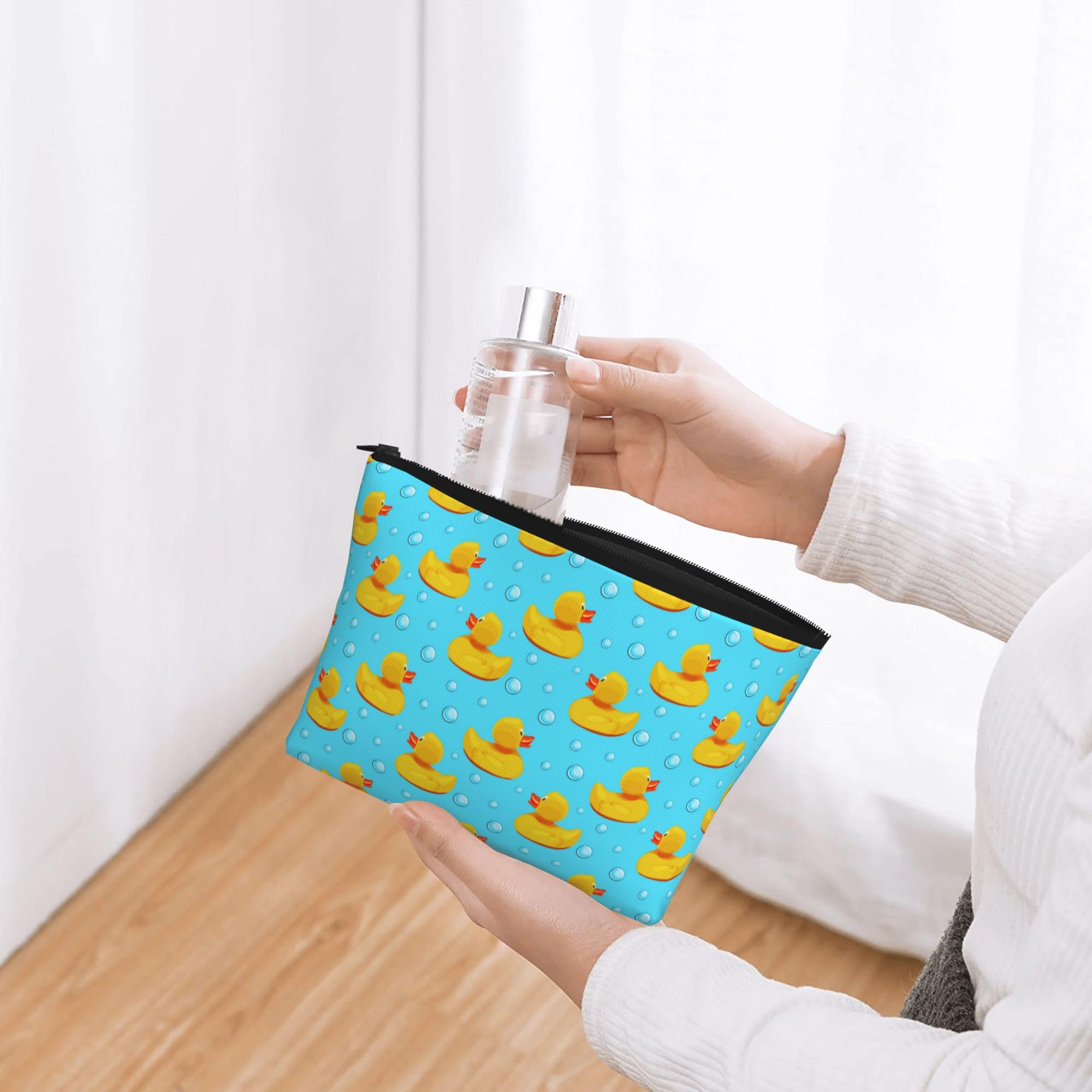 Women's Lightweight Makeup Bag Pouch Compatible with Cute Funny Bubbles Blue Yellow Rubber Ducks, Funny Travel Cosmetic Bag Portable Pencil Bag with Zip for Office College Christmas Gift