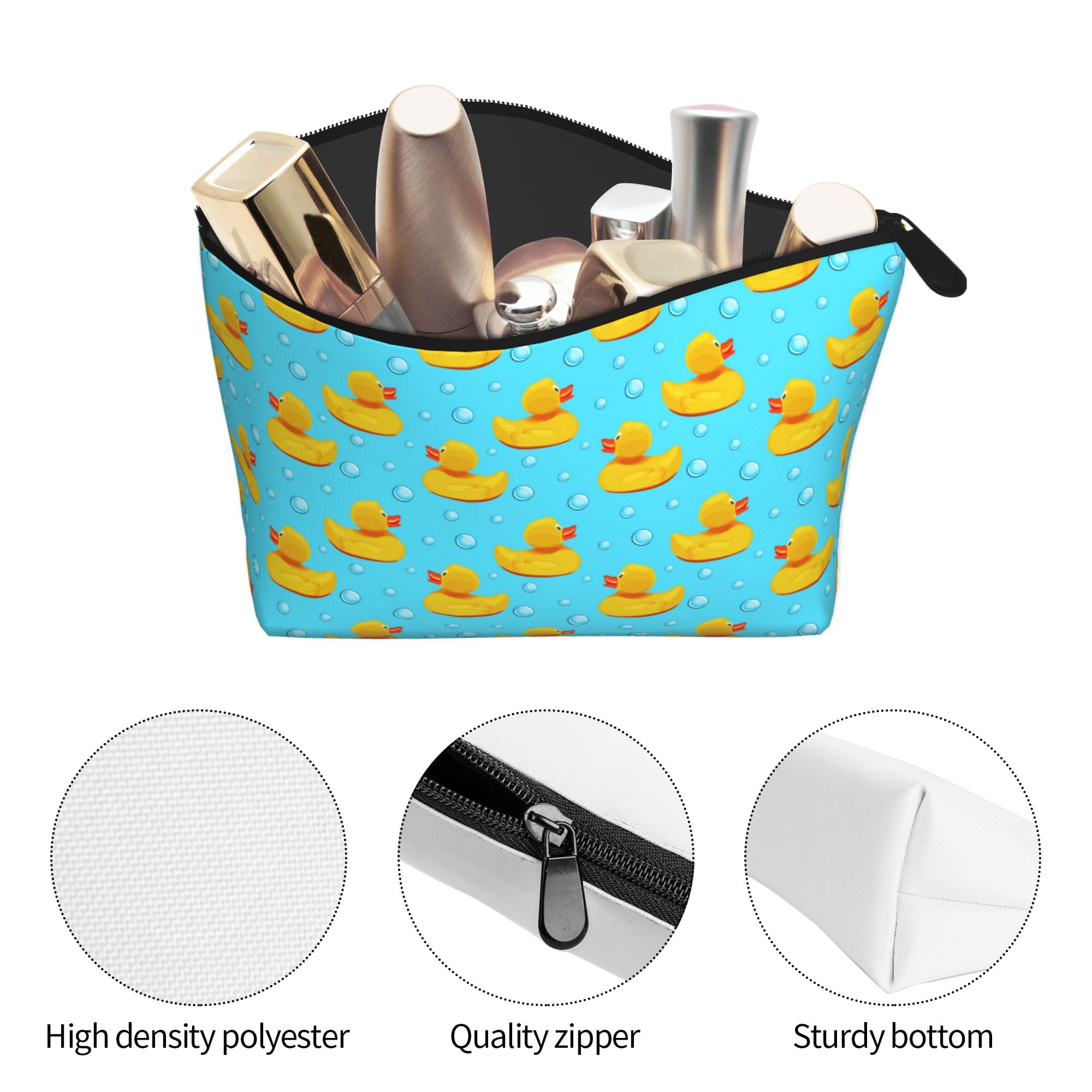 Women's Lightweight Makeup Bag Pouch Compatible with Cute Funny Bubbles Blue Yellow Rubber Ducks, Funny Travel Cosmetic Bag Portable Pencil Bag with Zip for Office College Christmas Gift