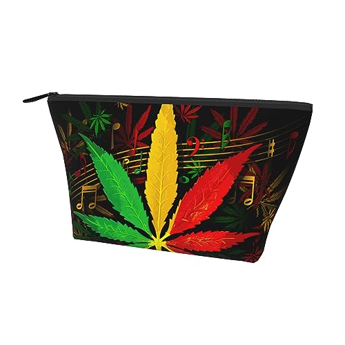 Women's Lightweight Makeup Bag Pouch Compatible with Rasta Flag Weedleaf Leaves Reggae Music, Funny Travel Cosmetic Bag Portable Pencil Bag with Zip for Office College Christmas Gift