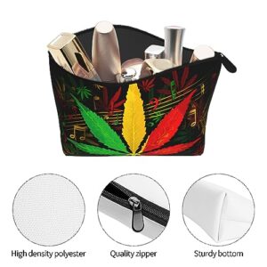 Women's Lightweight Makeup Bag Pouch Compatible with Rasta Flag Weedleaf Leaves Reggae Music, Funny Travel Cosmetic Bag Portable Pencil Bag with Zip for Office College Christmas Gift