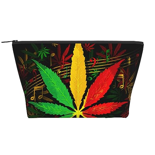 Women's Lightweight Makeup Bag Pouch Compatible with Rasta Flag Weedleaf Leaves Reggae Music, Funny Travel Cosmetic Bag Portable Pencil Bag with Zip for Office College Christmas Gift