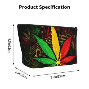 Women's Lightweight Makeup Bag Pouch Compatible with Rasta Flag Weedleaf Leaves Reggae Music, Funny Travel Cosmetic Bag Portable Pencil Bag with Zip for Office College Christmas Gift