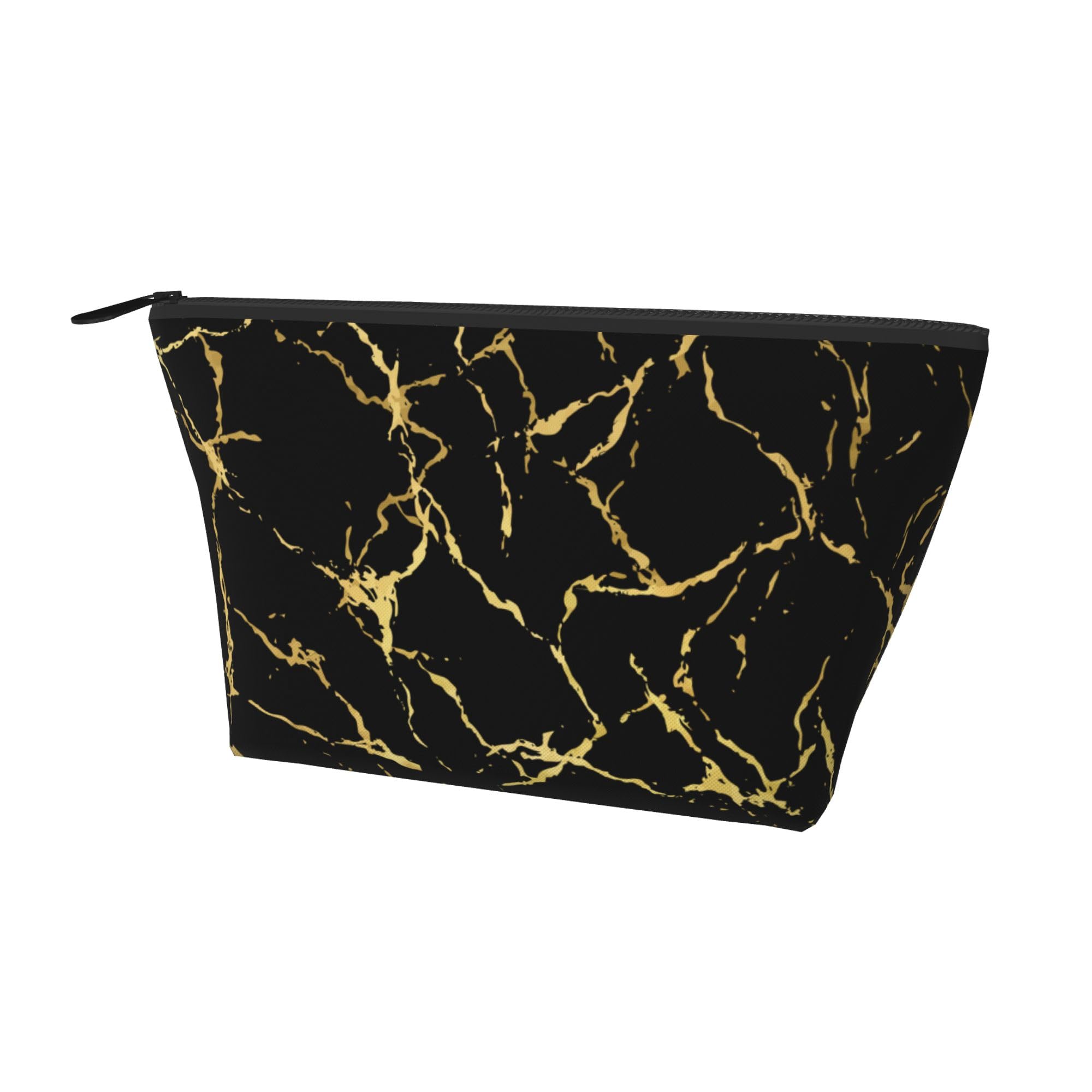 Women's Lightweight Makeup Bag Pouch Compatible with Gold Marbling Texture Black Marble, Funny Travel Cosmetic Bag Portable Pencil Bag with Zip for Office College Christmas Gift