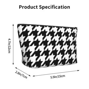 Lightweight Travel Portable Cosmetic Bag Compatible with Black And White Houndstooth, Casual Toiletry Makeup Carrying Pouch Multifunction Coin Cash Storage Cases for Women