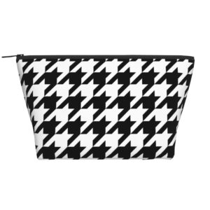 Lightweight Travel Portable Cosmetic Bag Compatible with Black And White Houndstooth, Casual Toiletry Makeup Carrying Pouch Multifunction Coin Cash Storage Cases for Women