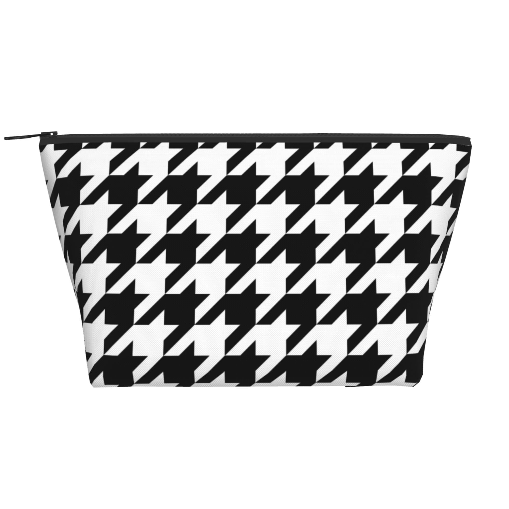 Lightweight Travel Portable Cosmetic Bag Compatible with Black And White Houndstooth, Casual Toiletry Makeup Carrying Pouch Multifunction Coin Cash Storage Cases for Women