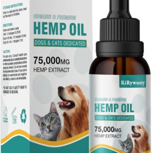 RiRywony Hemp Oil for Dogs Cats - Pure Hemp Drops for Pets Arthritis Pain Anxiety Relief Stress - Dog Herbal Supplements -Hip Joint Support Calming - Skin Health - Omega Fatty Acids - Made in USA