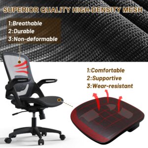 KOLLIEE Mesh Home Office Chair Ergonomic Swivel Office Desk Chair with Adjustable Lumbar Support Black Comfortable Computer Chair with Flip up Arms