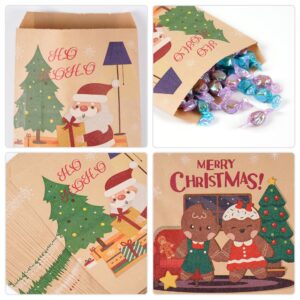 Kolewo4ever 240 Pieces Christmas Kraft Treat Bags Holiday Bags With Xmas Tree Santa Claus, Elk Prints Christmas Goodies Snack Gift Bags Red Green Candy Buffet Paper Bags for Christmas Holiday，6 Styles