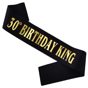 MUMUNN 30th Birthday King Sash, Gold Foil Black Satin Birthday Sash for Men 30th Fabulous Birthday Party Gift Decorations Favors