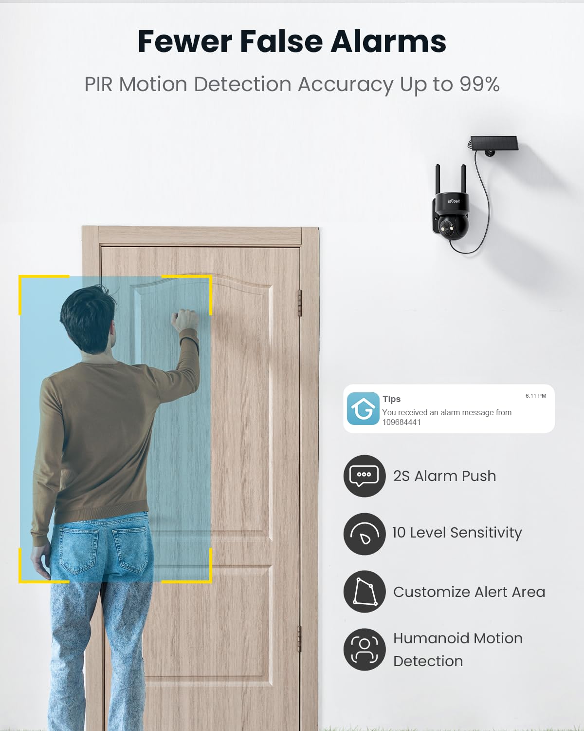 ieGeek Security Cameras Wireless Outdoor - 2 Pack 2K WiFi Solar Camera System with 360°PTZ for Home Outside Surveillance, Battery Powered Cam Works with Alexa, 3MP Color Night Vision, 2-Way Audio, AI