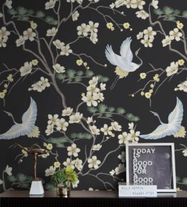 micpolo peel and stick wallpaper black floral contact paper flowers and birds wall paper self adhesive and removable 16.1"x78"