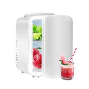 simple deluxe portable mini fridge, 4l/6 can cooler and warmer compact refrigerator for skincare, cosmetics, beverage, food, for bedroom, white