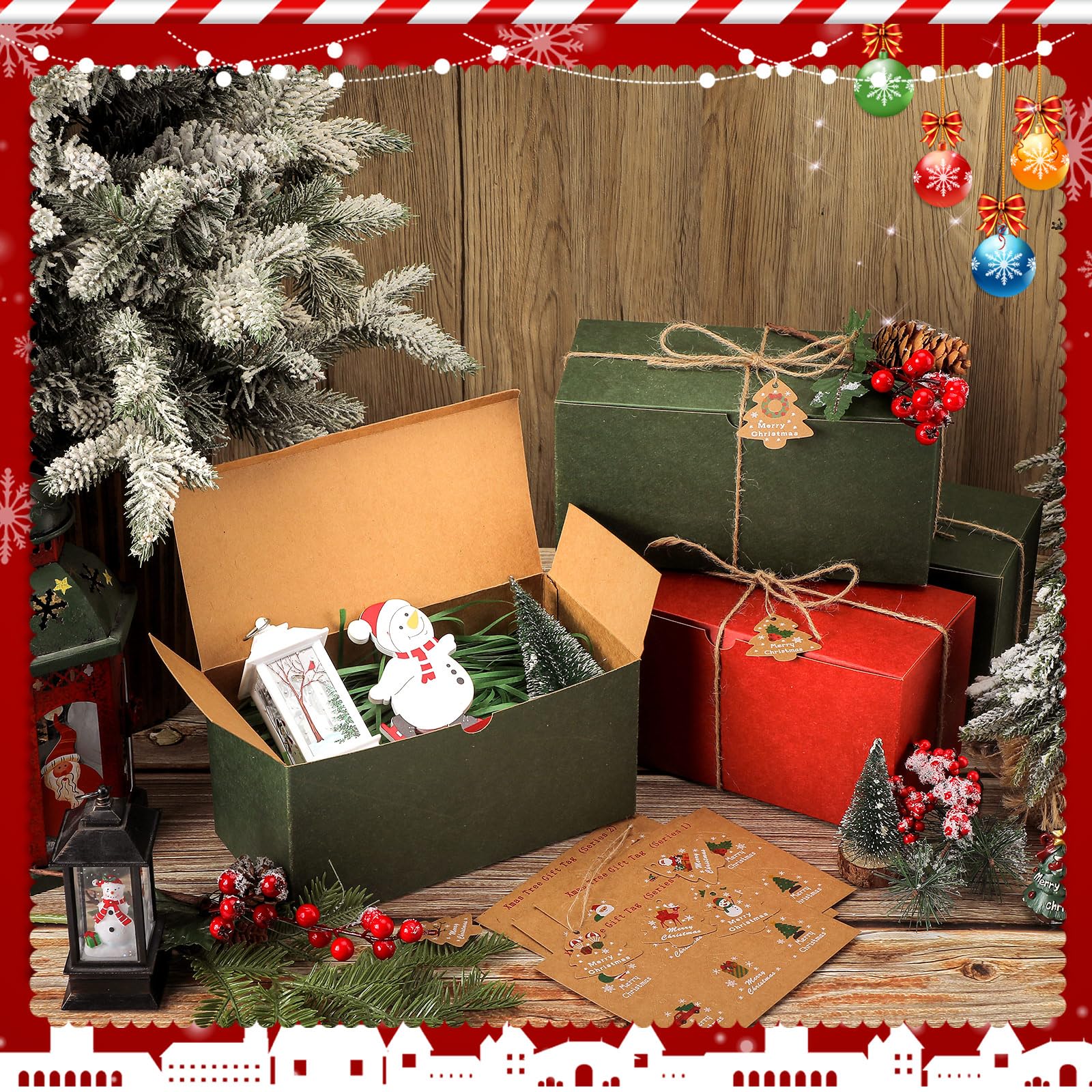 Tenceur 36 Set Christmas Gift Boxes with Lids Bulk 9 x 4 x 4 Inch Kraft Gift Box Empty Gift Box with Christmas Tag Raffia Twine for Xmas Holiday Valentine's Day Wedding Bridesmaid Birthday Party Favor