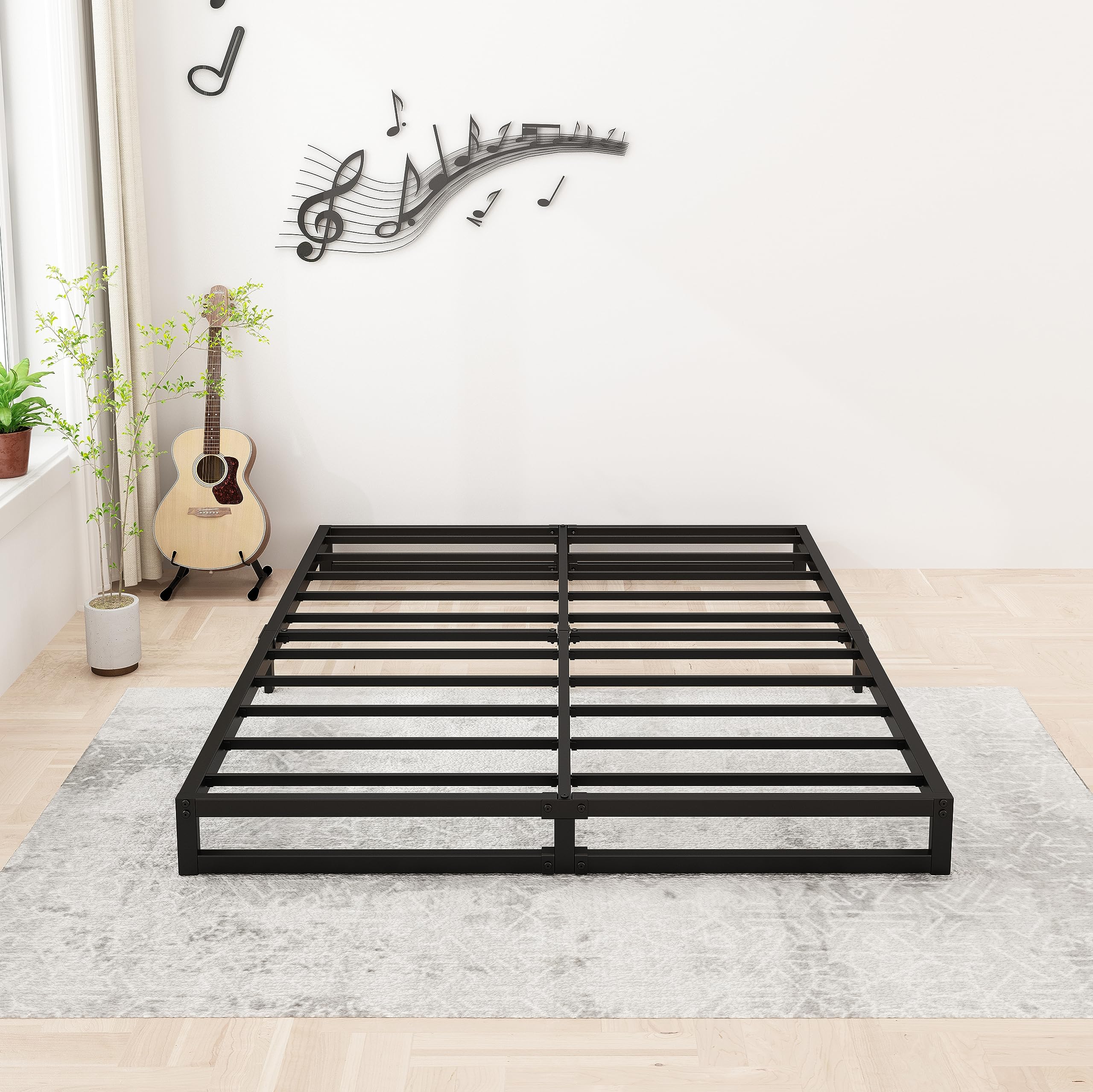 Lutown-Teen 6 Inch Full Size Bed Frame No Box Spring Needed, Heavy Duty Metal Platform Beds with Sturdy Steal Slats for Mattress Foundation, Easy Assembly, Noise Free, Black