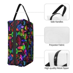 Women Lightweight Makeup Bag Pouch Compatible with Rainbow Colorful Neon Mushrooms Toiletry Bag, Funny Travel Cosmetic Bag Portable Bag with Zip for Office College