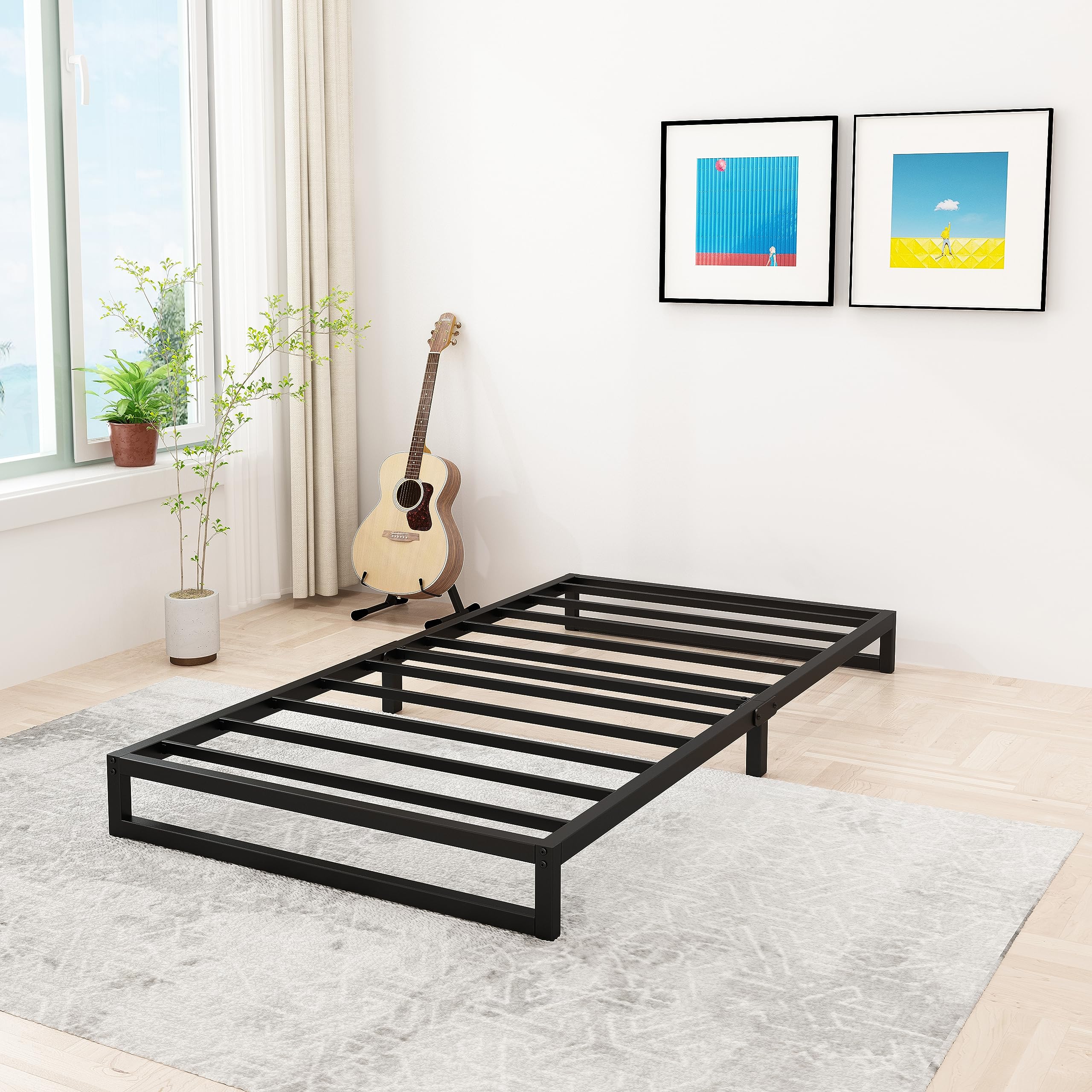 Lutown-Teen 6 Inch Twin XL Bed Frames Heavy Duty Sturdy Metal Platform Bed Frame No Box Spring Needed, Noise Free, Easy Assembly, Black