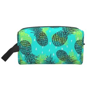 women lightweight makeup bag pouch compatible with cute pineapple turquoise toiletry bag, funny travel cosmetic bag portable bag with zip for office college