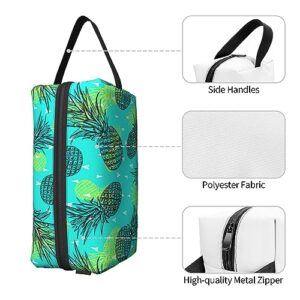 Women Lightweight Makeup Bag Pouch Compatible with Cute Pineapple Turquoise Toiletry Bag, Funny Travel Cosmetic Bag Portable Bag with Zip for Office College