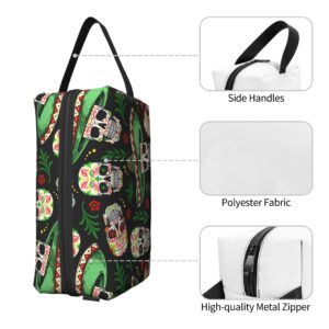 Women Lightweight Makeup Bag Pouch Compatible with Mexican Hat Twigs Flowers Day Dead Sugar Skulls Toiletry Bag, Funny Travel Cosmetic Bag Portable Bag with Zip for Office College