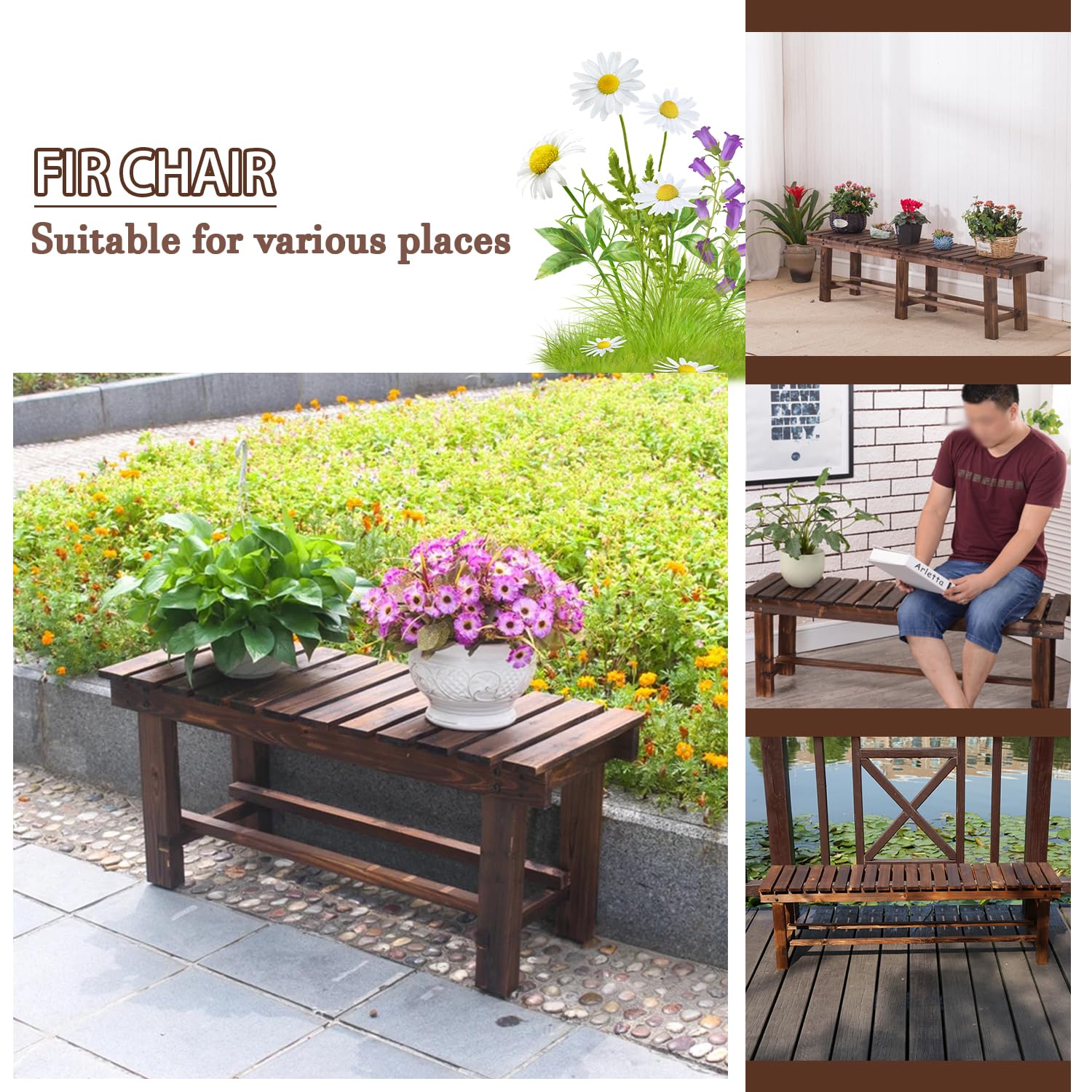 LSPYYDS Garden Bench for Outdoors 2-Person Wood Bench Weatherproof Outdoor Benches, Anti-corrosion and Anti-rust Garden Benches for Garden Patio Porch Park Backyard 90x35x40cm