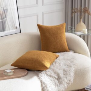 Rythome Ochre Comfy Teddy-Like Textured Throw Pillow Covers for Bed and Couch - 18"x18", Pack of 2