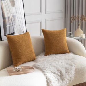 Rythome Ochre Comfy Teddy-Like Textured Throw Pillow Covers for Bed and Couch - 18"x18", Pack of 2