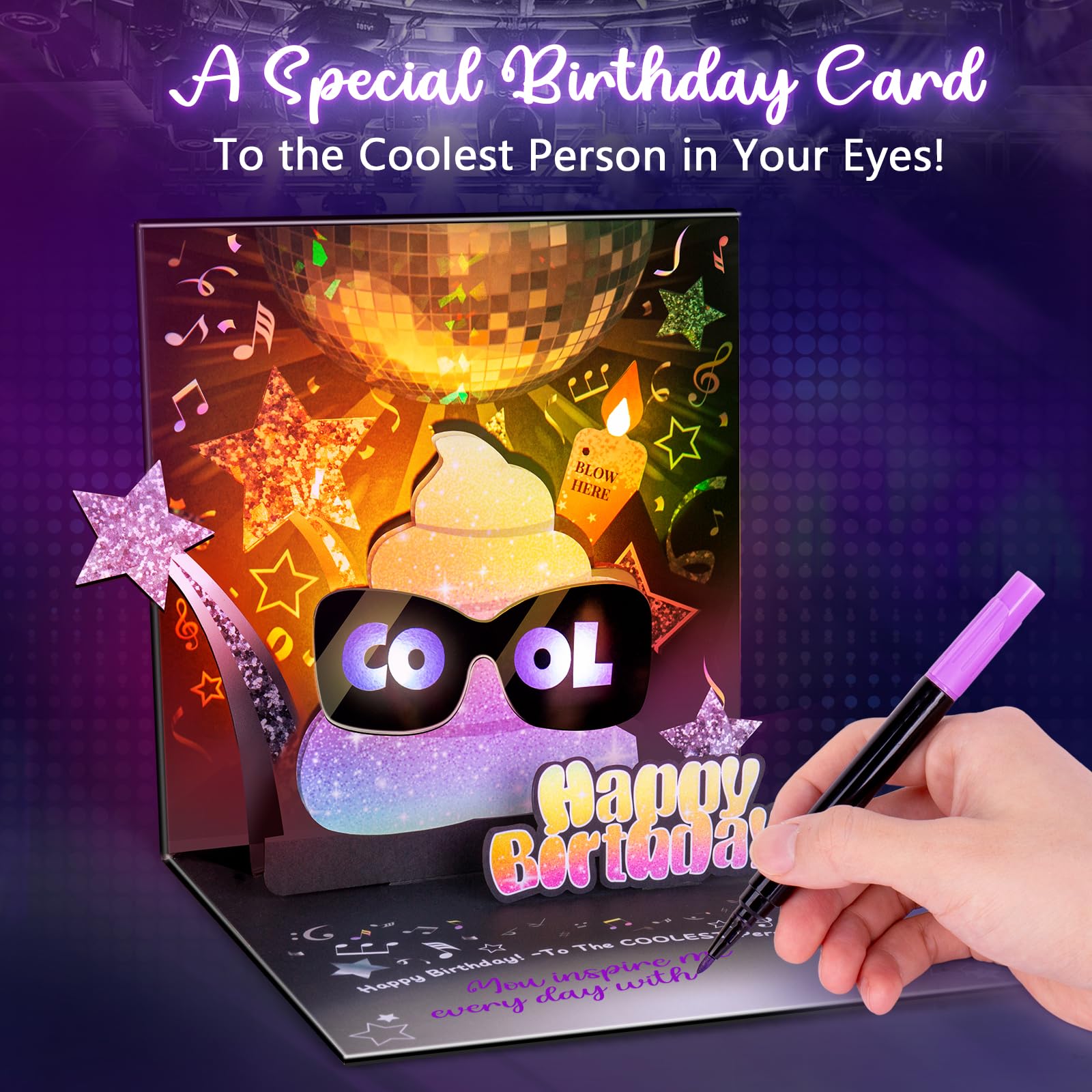 Birthday Card | Musical Pop Up Birthday Cards w Lights | Blow Out Candle and Play Rocking Happy Birthday Music Pop-Up Card | Cool Greeting Card for the Coolest | for Him & Her, Men & Women