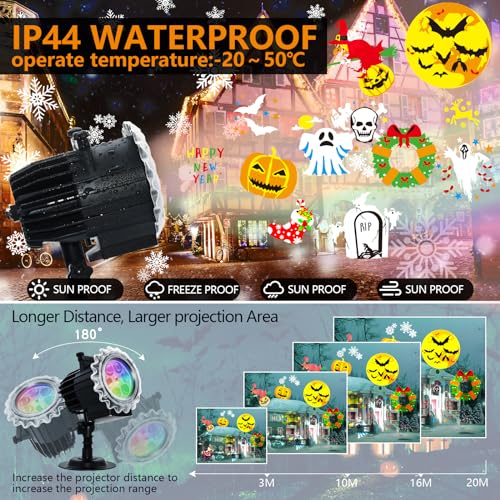 Segotendy Halloween Projector Lights Outdoor, 8 Images Mode Lights Projector with 96 Cartoons, Waterproof Holiday Projector with Remote Control,Timer for Halloween Christmas Decorations Outside/Indoor