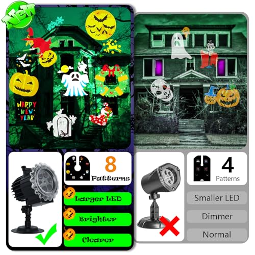 Segotendy Halloween Projector Lights Outdoor, 8 Images Mode Lights Projector with 96 Cartoons, Waterproof Holiday Projector with Remote Control,Timer for Halloween Christmas Decorations Outside/Indoor