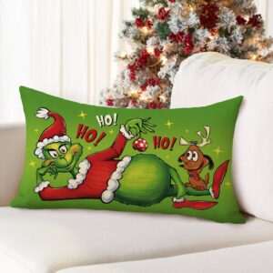 Ussap Christmas Lumbar Decorative Throw Pillow Cover 12 x 20, Green Xmas Max Dog Hohoho Rectangle Cushion Case Decor, Funny Holiday Home Decoration for Sofa Couch