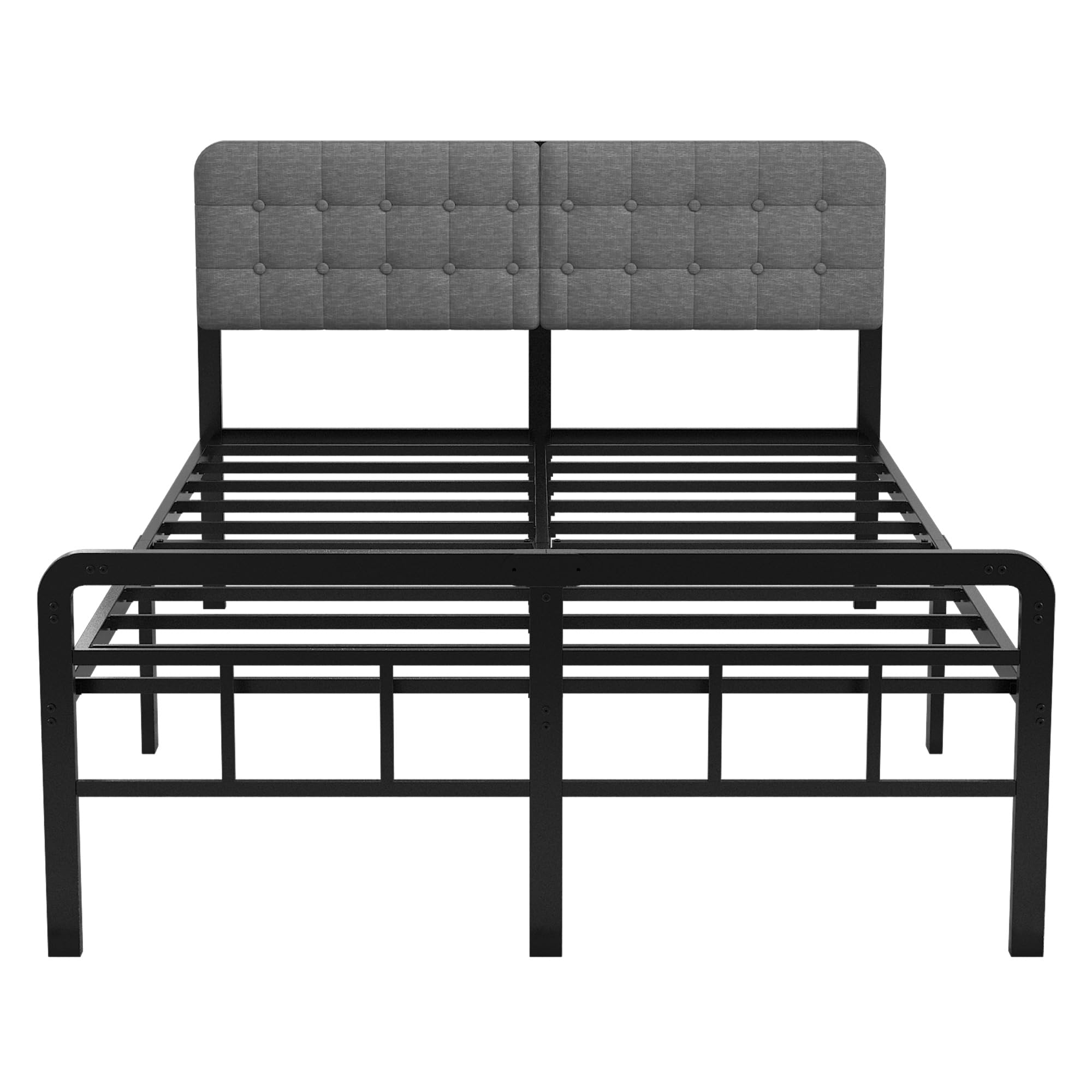 EMODA 16 Inch Queen Bed Frame with Upholstered Headboard and Metal Footboard, Heavy Duty Metal Slats Support Mattress Foundation, No Box Spring Needed, Easy Assembly