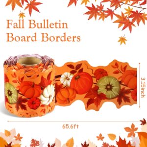 Cholemy 65.6 ft Bulletin Board Borders Fall Bulletin Border Decoration Halloween Bulletin Board Borders Fall Classroom Decoration for Halloween Thanksgiving Classroom (Pumpkin, Maple Leaf)