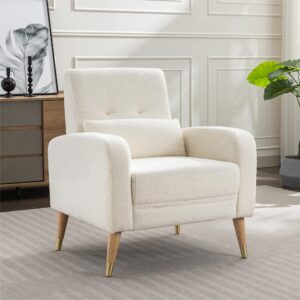 dolonm mid-century modern accent chair, upholstered armchair living room chair, comfy single sofa chair with sturdy legs, polyester fabric chair for living room bedroom, white