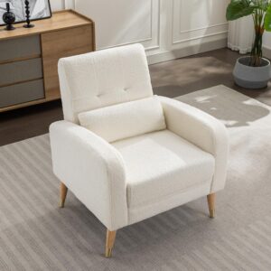 Dolonm Mid-Century Modern Accent Chair, Upholstered Armchair Living Room Chair, Comfy Single Sofa Chair with Sturdy Legs, Polyester Fabric Chair for Living Room Bedroom, White