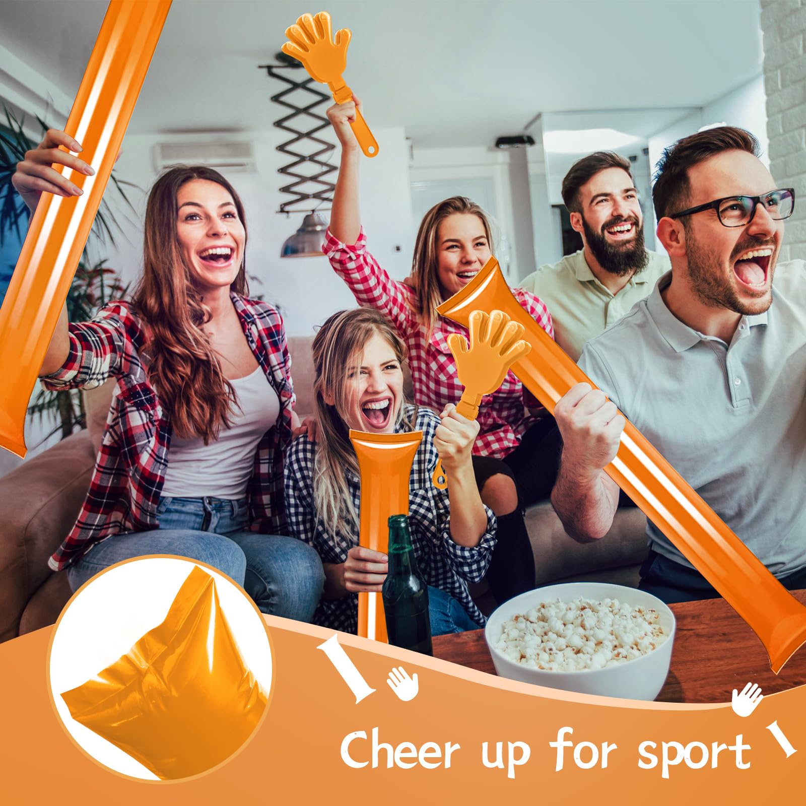 ZCYSRLQIN 48 Pcs Noisemakers Include 24 Hand Clappers 24 Thunder Sticks Cheer Noise Makers for Sporting Events Football Games School Team Spirit Items Party Favors Dance (Orange)