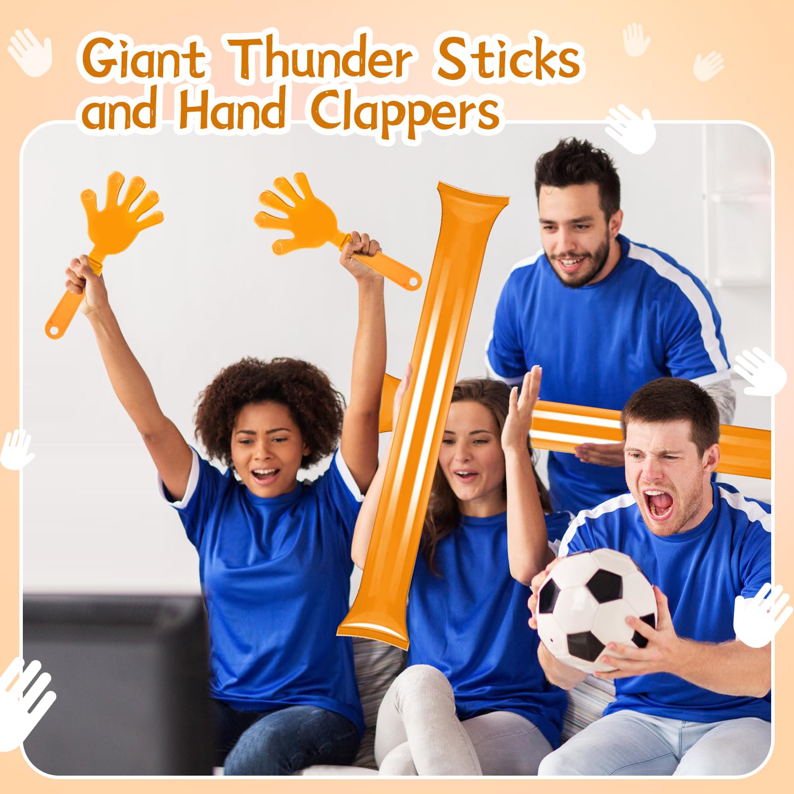 ZCYSRLQIN 48 Pcs Noisemakers Include 24 Hand Clappers 24 Thunder Sticks Cheer Noise Makers for Sporting Events Football Games School Team Spirit Items Party Favors Dance (Orange)