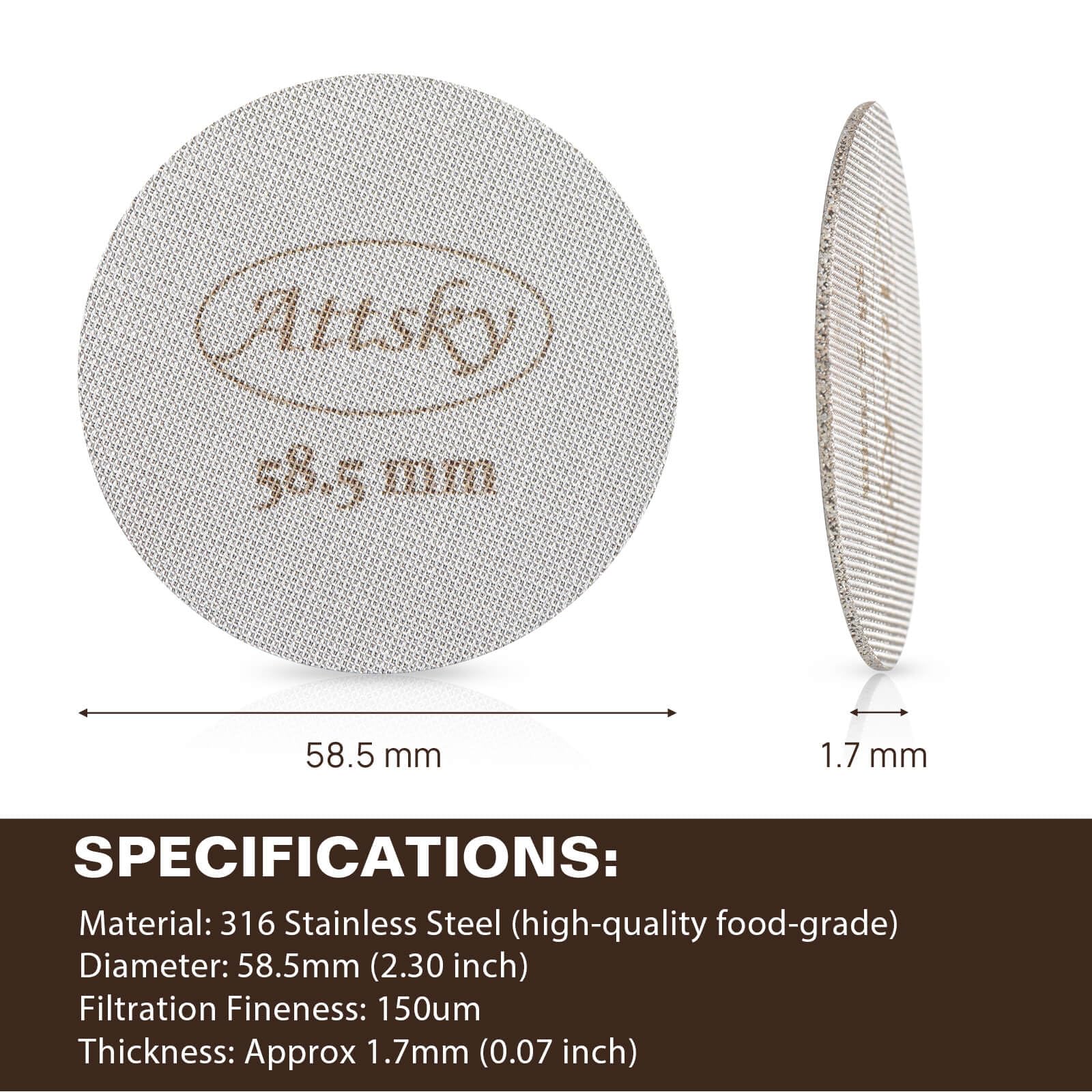 Attsky 58.5mm Espresso Puck Screen, Espresso Filter for 58mm Portafilter Filter Basket, Reusable Espresso Screen with 1.7mm Thickness 150μm 316 Stainless Steel