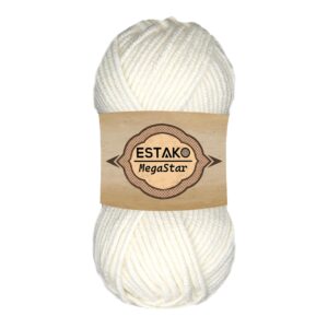 Estako Megastar, 75% Acrylic 25% Wool yarn, Soft, Chunky Bulky weight #5 for Crochet and Knitting 3.52 Oz (100g) / 120 Yrds (110m) (60187-White)