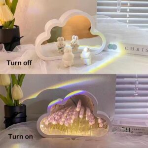 20 Flower Cloud Tulip Mirror Night Light,DIY Tulip Cloud Mirror Night Lights for Bedroom,LED tulip lamp Bedroom Decoration Youth Girl Creative Gift, Birthday, Anniversary, Mother's Day. (Pink)